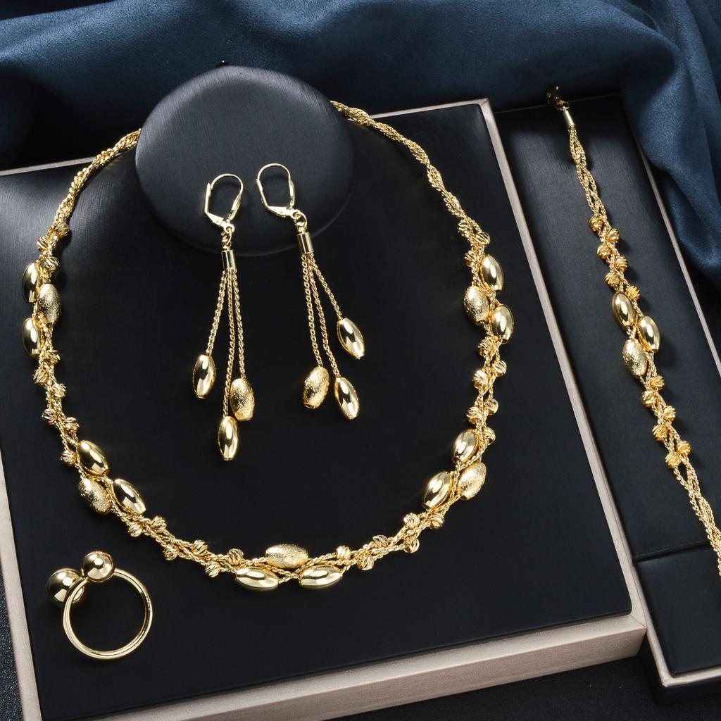 Pearl Pendant 4pcs Jewelry Set Colorful Beads Necklace Bracelet Earrings Ring Bridal Wedding Set Luxury Jewelry Accessories