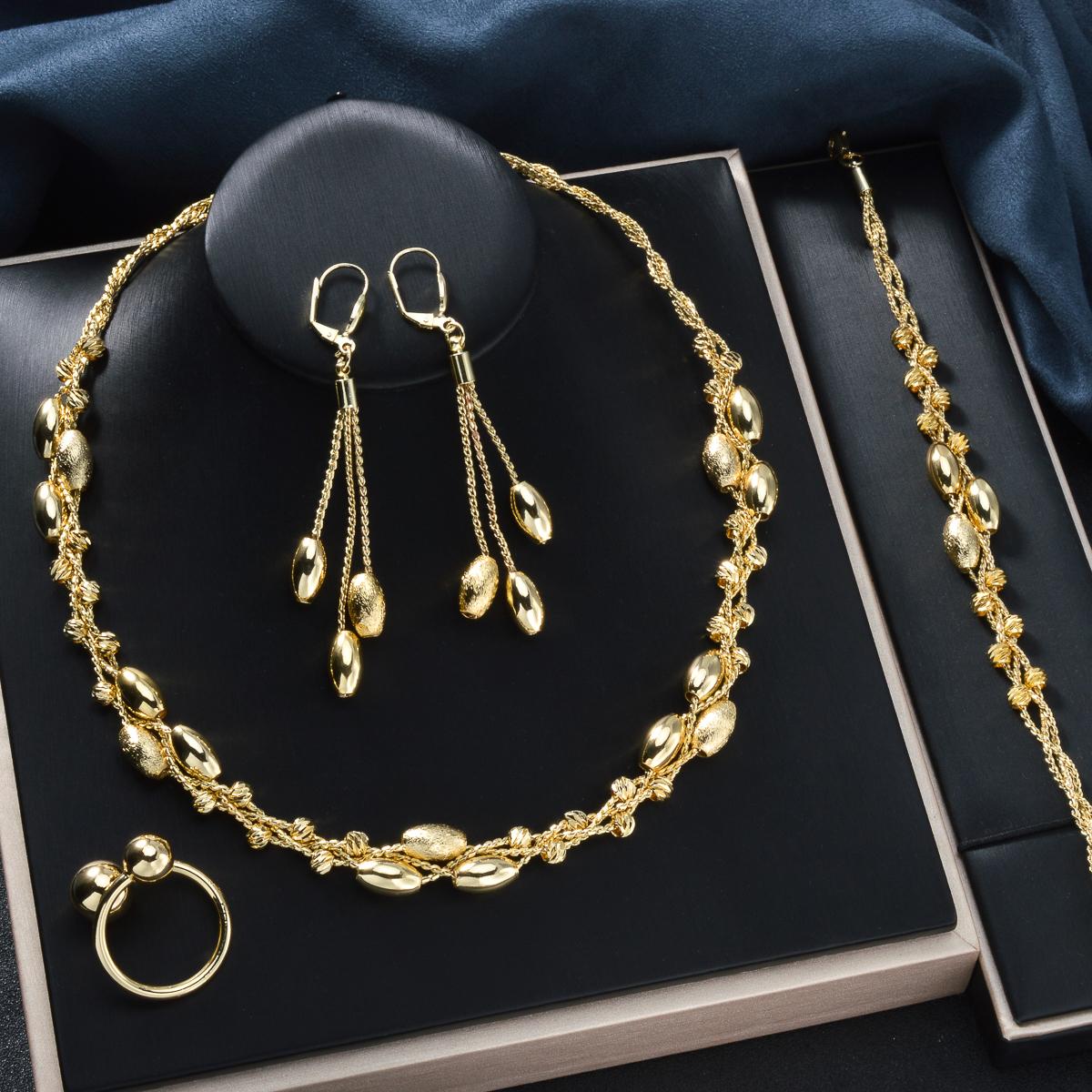 Жемчужный кулон 4 шт. Набор украшений Цветные бусины Ожерелье Браслет Серьги Кольцо Свадебный набор Роскошные аксессуары для украшений