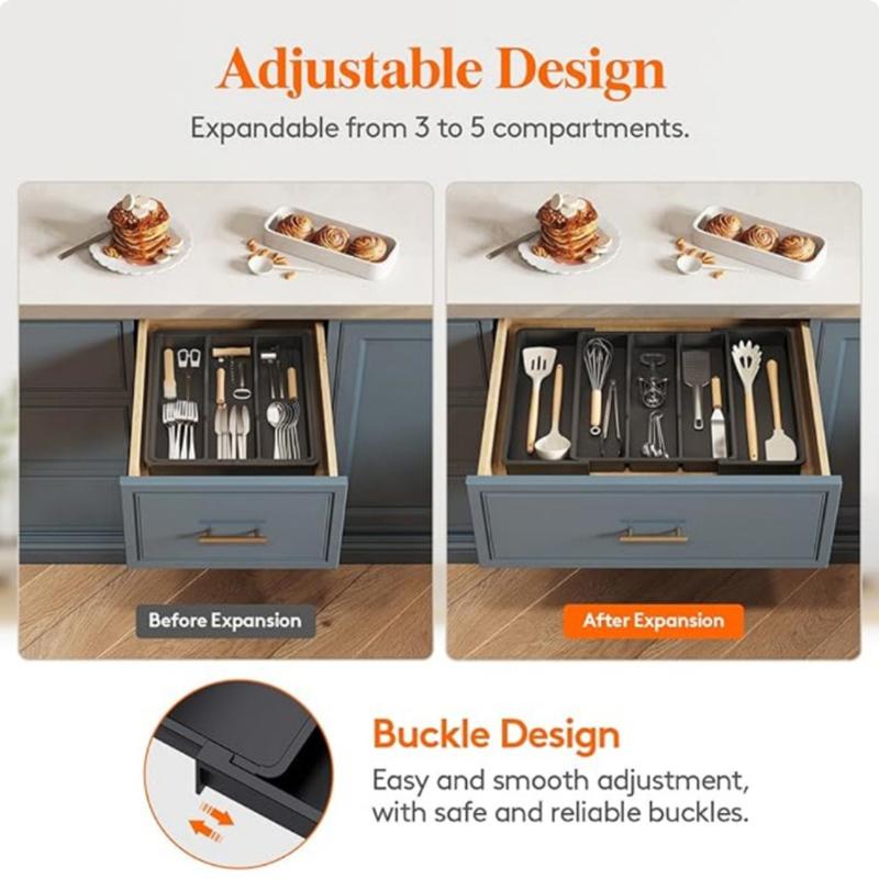 1Pcs Expandable Cooking Utensil Tray Utensil Organizer For Kitchen Drawers Adjustable Cutlery Silverware Flatware Holder Tool
