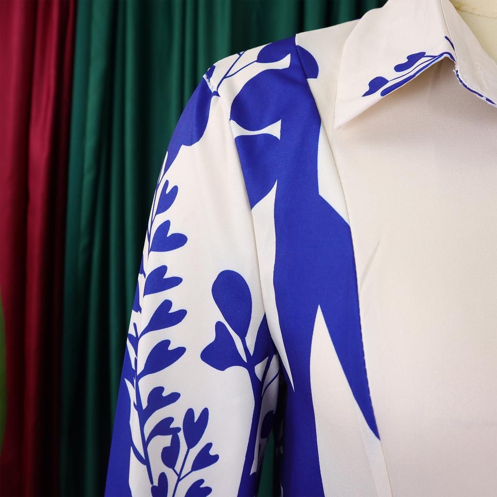 Übergröße Damenkleid - Blumendruck, Asymmetrischer Kragen, Stilvoll & Exportqualität