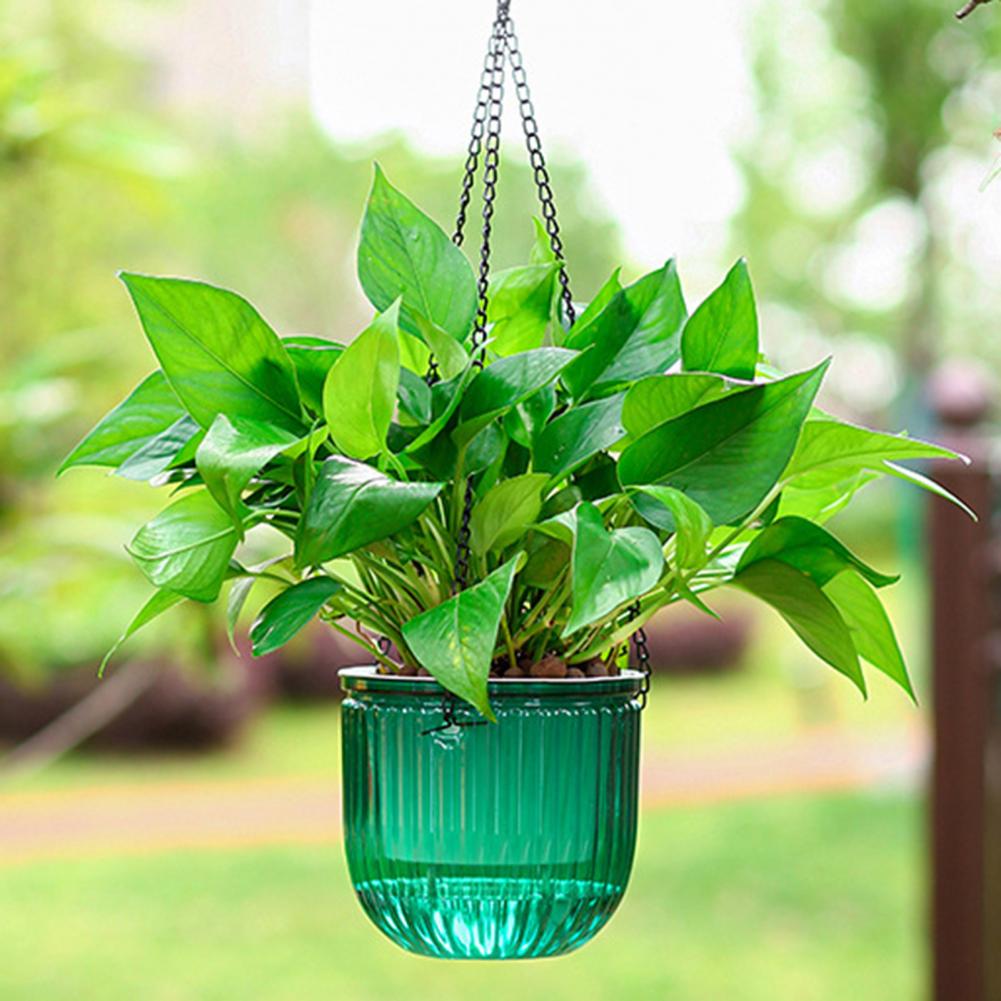 1 Set Hanging Flowerpot Self-Watering Visible Water Level Hanging Planter Pot Basket with Drainage Holes for Indoor Outdoor