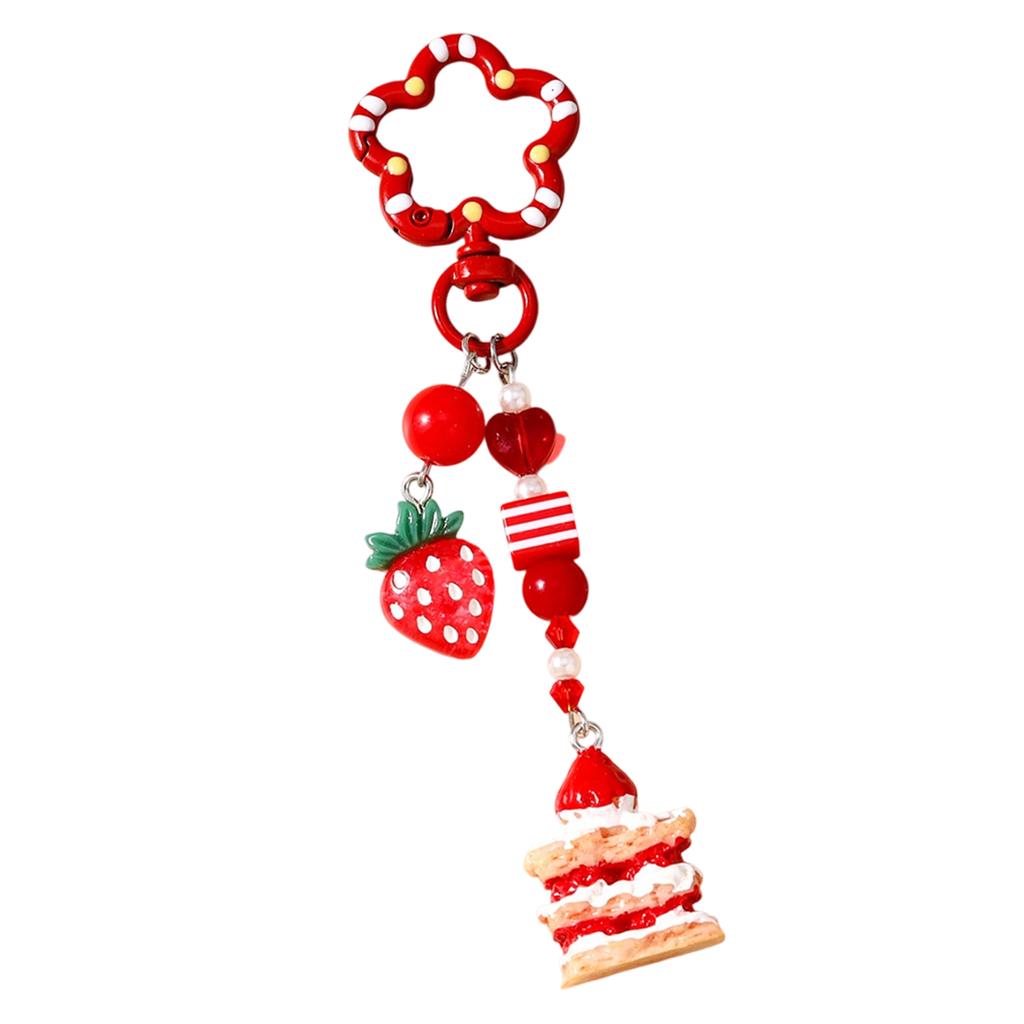Strawberry Cake Charm Keychain With Beaded Heart Detail Stylish Bag Accessory Sweet Gift For Friend Alloy Resin Jewelry Decoration