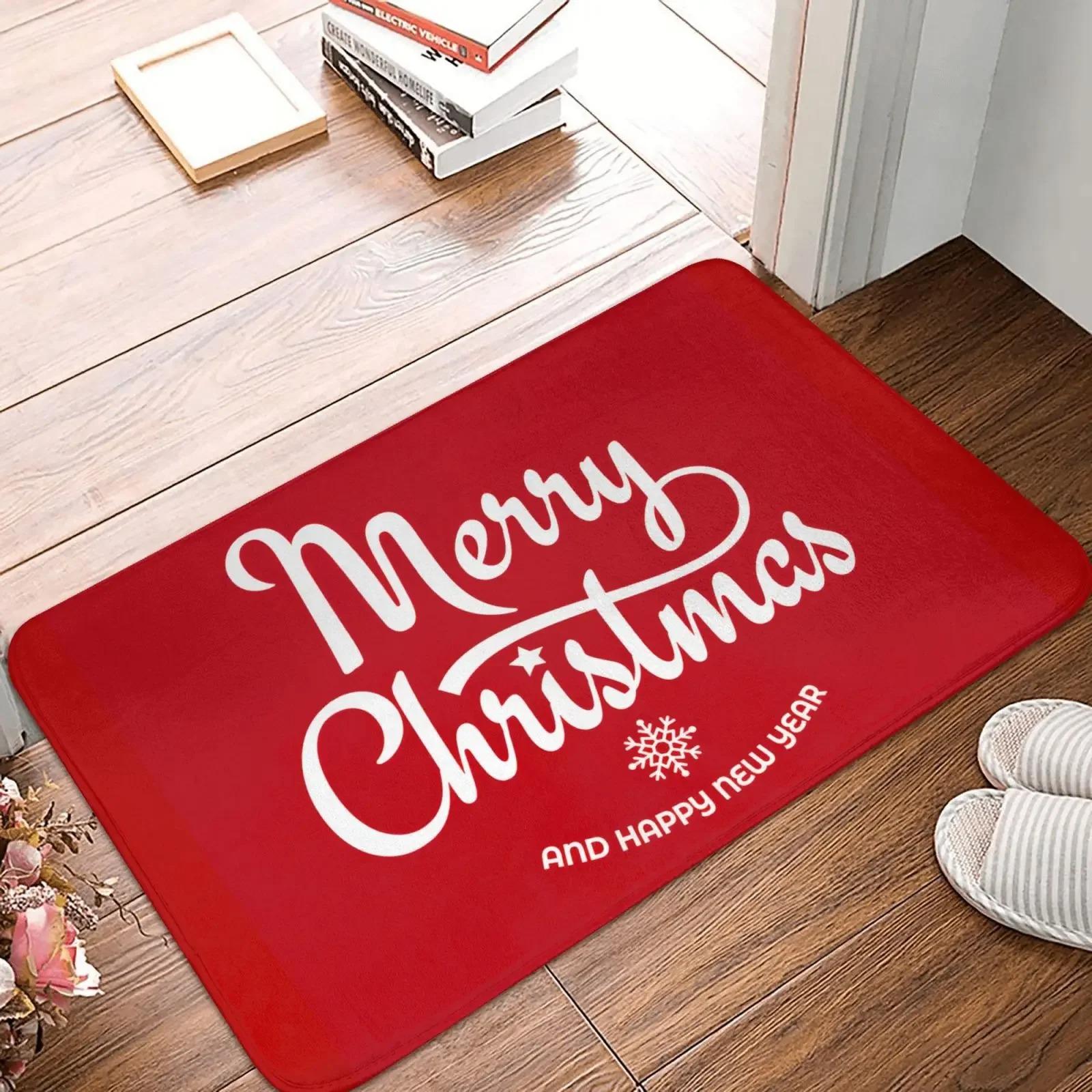 

Christmas Red Snowflake Bells Printed Carpet Water Absorbent Non Slip Living Room Entrance Holiday Decorative Home Mats 40X60CM(1.3X2FT