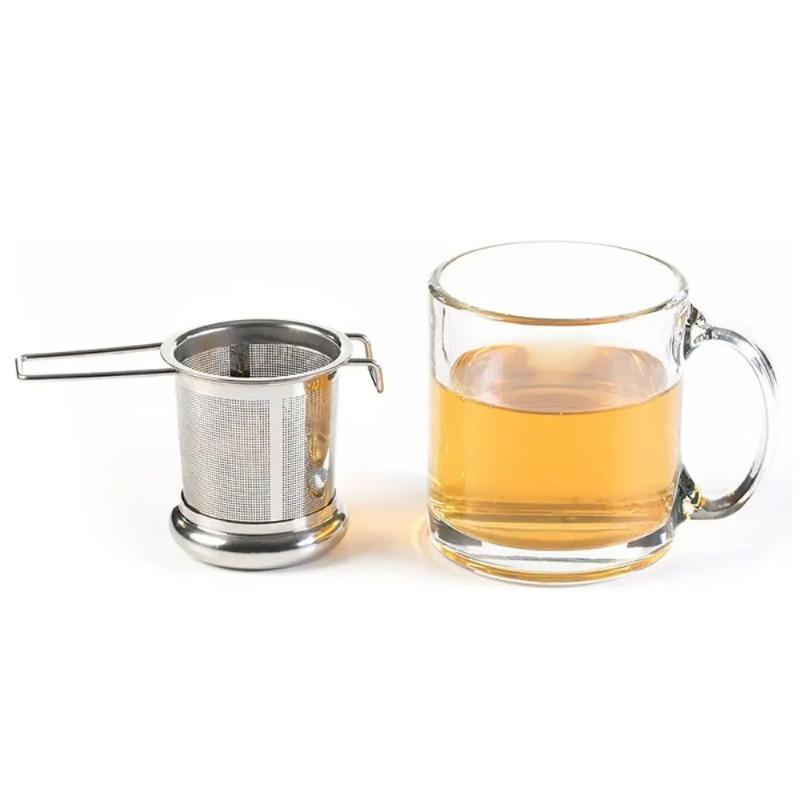 1pcs Stainless Steel Tea Filter with Double Handles Cup Holder Double Ear Fixed Line Handle Lid Tea Set