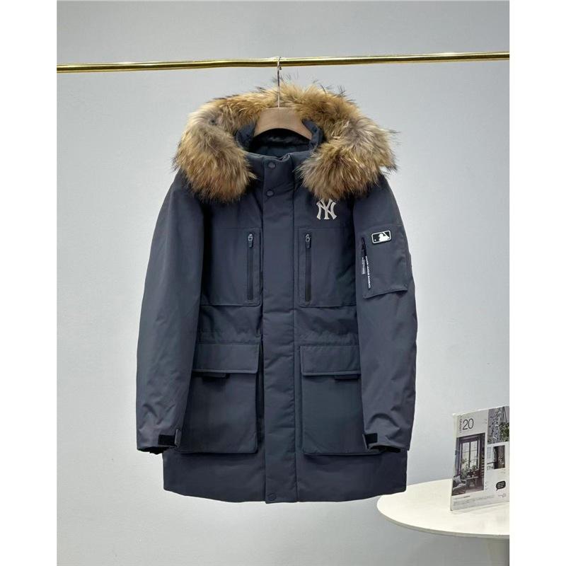 Pure original new MLB down jacket Yankees generation medium and long thickened large fur collar men's and women's tooling jacket