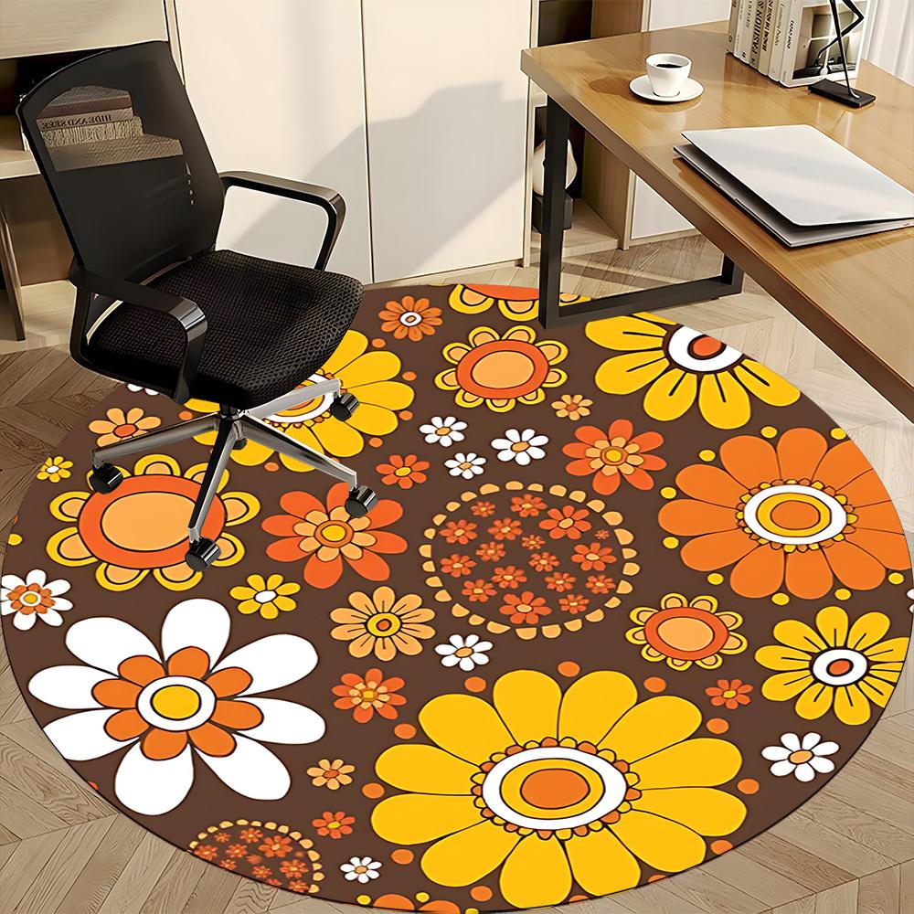 1 Stück Rundes Teppichläufer mit Blumenmuster für das Büro, Indoor-Matte geeignet für Büro, unter Bürostühlen, Schlafzimmer, Wohnzimmer, Heimdekoration, Raumdeko