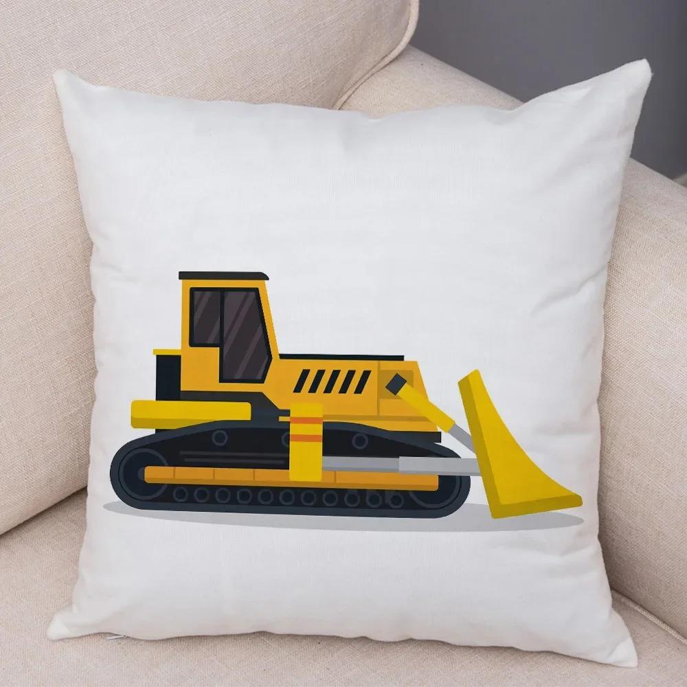 Cartoon Excavator Bulldozer Pillowcase Car Ornaments Office Living Room Sofa Home Pillowcase