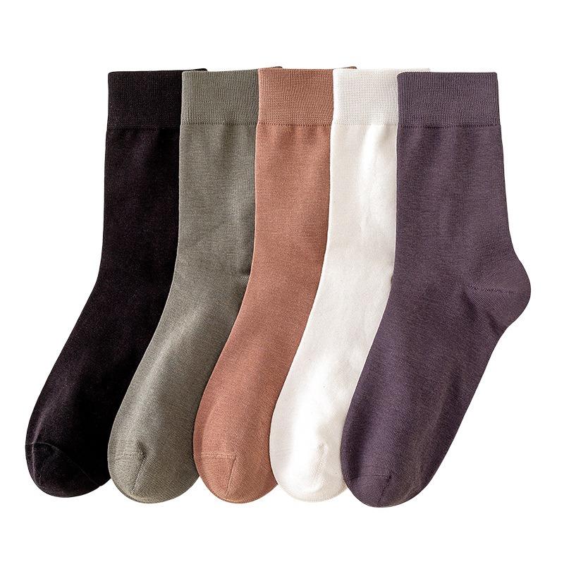 Socks Men's Mid-calf Socks Cotton Anti-odour Sweat Autumn and Winter Boneless Solid Colour Stockings Large Size Men's Business Socks