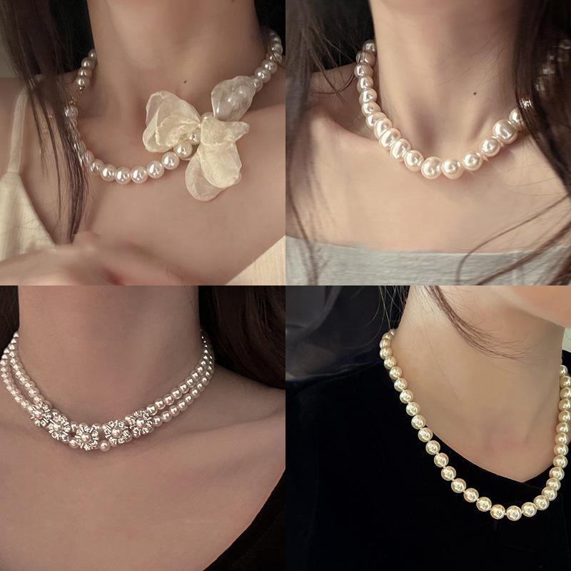 French Romance~ Retro Elegant Flower Pearl Necklace Temperament Versatile Collarbone Chain Necklace Women