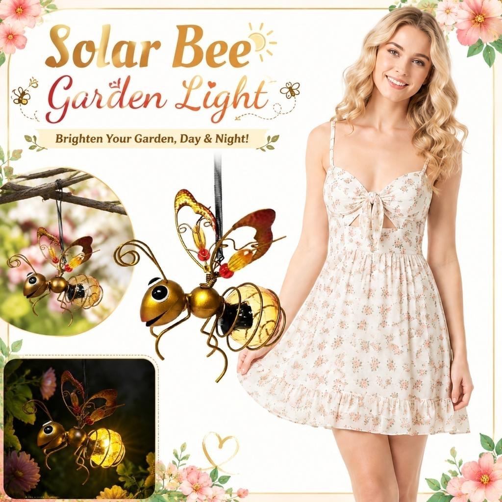 Solar Powered Bee Garden Light Outdoor Decorative Metal Sculpture with Glass Globe for Yard Patio Lawn Pathway Accent Lighting