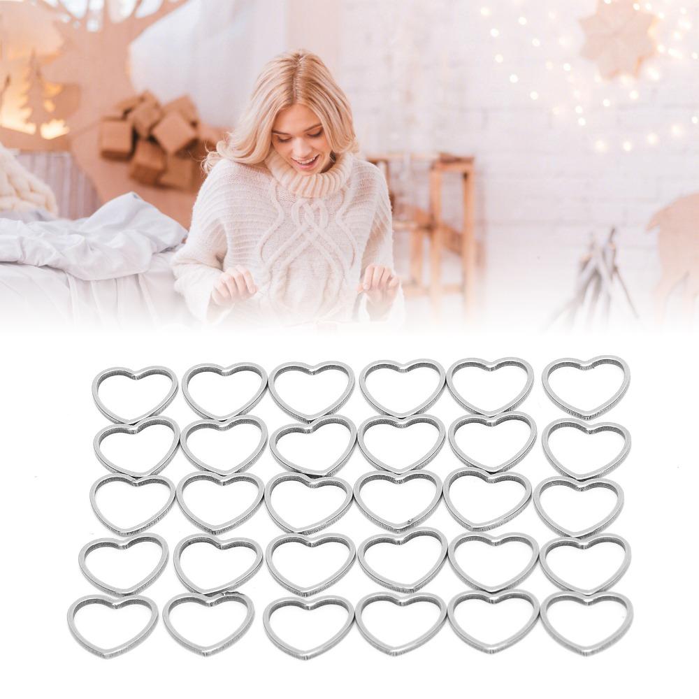 30pcs Silver Hollow Heart‑Shaped Pendants Stainless Steel Open Frame Pendants Small Size