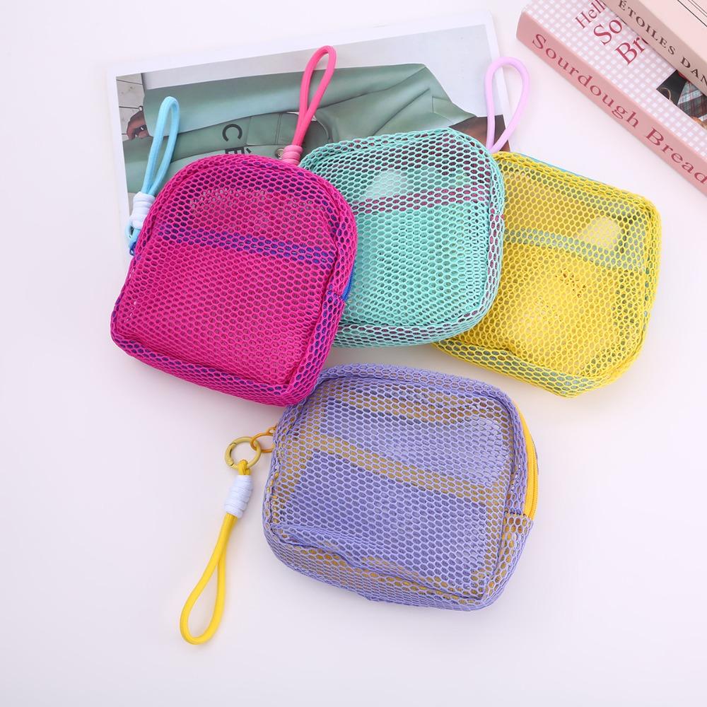 New Mini Portable Grid Tofu Bag Cosmetic Storage Net Bag Small Portable Coin Purse Mesh Makeup Bag Storage Pouch