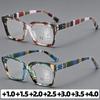 Unisex Fashionable Multifocal Presbyopia Glasses Fashionable Striped Frame Blue Light Blocking Glasses for Farsightedness +4.0