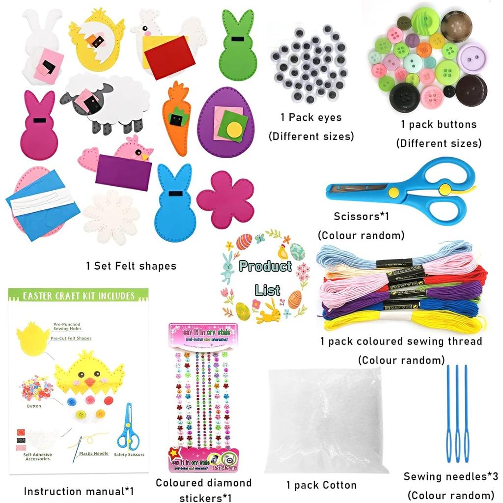Children's Easter Felt Craft Sets Sewing Kits,Felt Sewing,Beginners Sewing Package Creative,Craft Set Made of Felt,Easter Eggs Easter Bunny