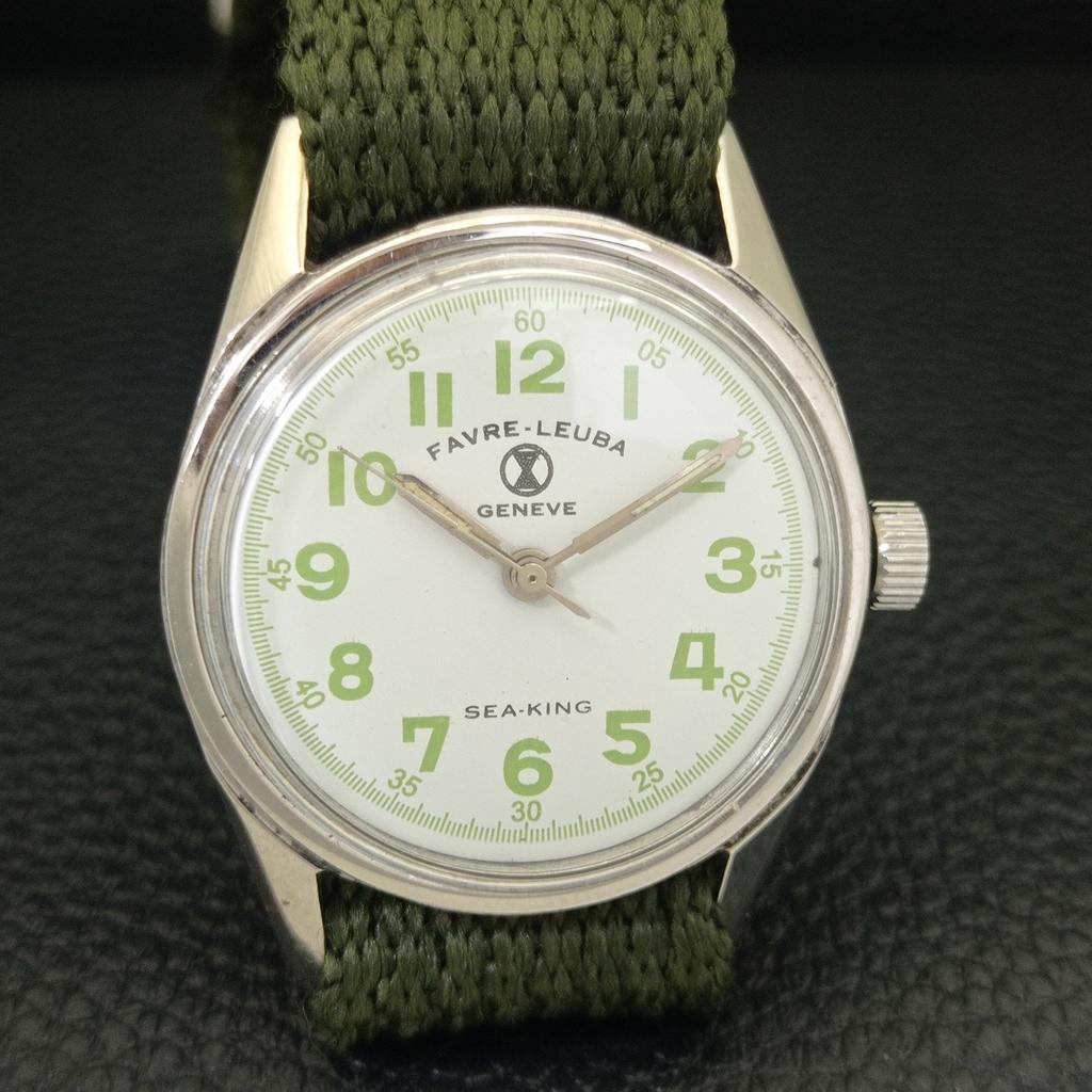 SWISS VINTAGE FAVRE LEUBA SEA KING 101 HAND-WINDING MENS WHITE WATCH a703731-1