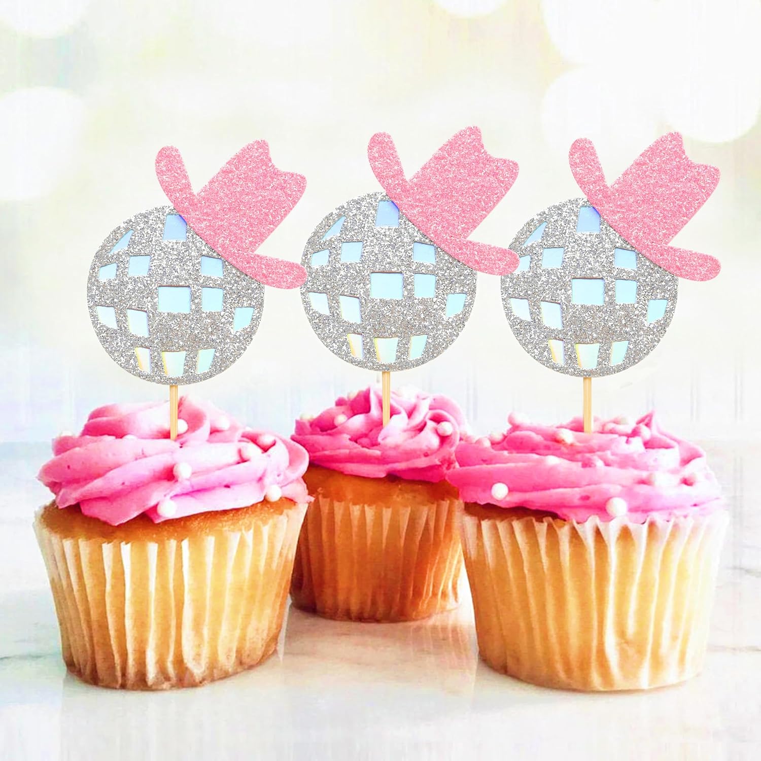 Disco Cowgirl Cupcake Toppers - Disco Ball Party Decorations, Set of 12 Cowgirl Birthday Cupcake Toppers, Disco Cowgirl Bachelorette Party