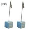 Metal Pole Memo Stand 2 Pcs Wooden Cube Base Holder with Clips, Mini Table Multi-combination Number Stands for Name Cards, Photos, Memos, Wedding,