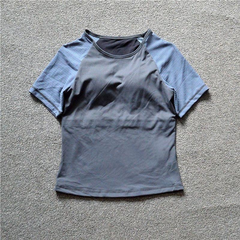

Women s Yoga T-shirt Quick-Drying Breathable Lining Chest Pad Gymnastics Tight T-shirt Spring and Autumn Top Nylon Gray Grey (paragraph 1) S