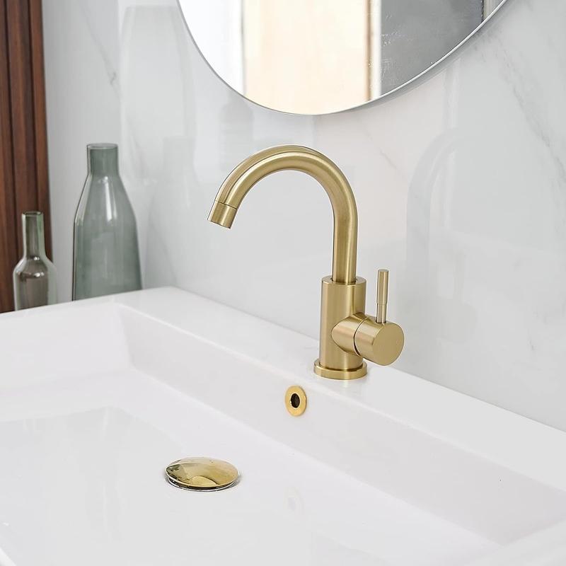 Stainless Steel Golden Bathroom Faucet Hot And Cold Countertop European Style Brushed Gold Small Curved Bathroom Sink Faucet