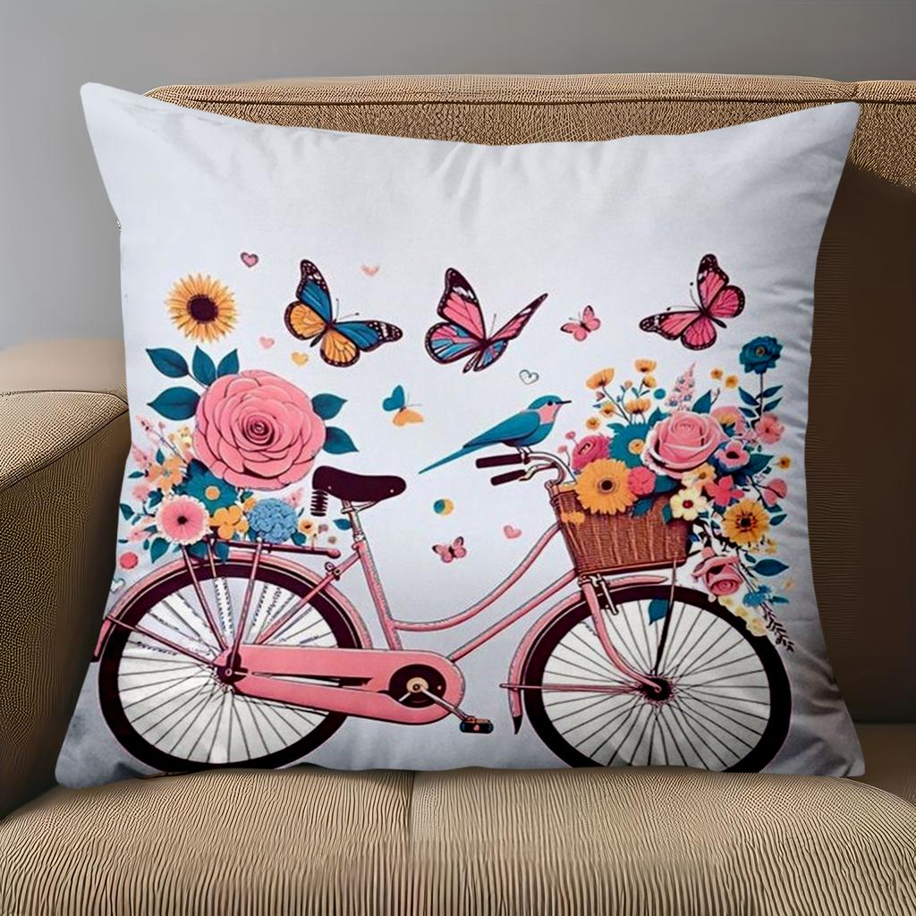 1 Pieces Floral Bicycle Pillow With Butterflies And Bird Polyester pillowcase, sofa decorative cushion cov Headboard Pillow