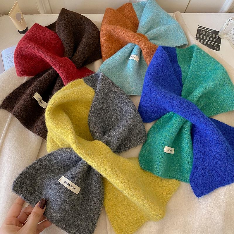 Luxury Autumn Knitted Neckchief Women Macron Cashmere Scarf Handkerchief Warm Pashmina Solid Shawl Soft Stole Bufanda