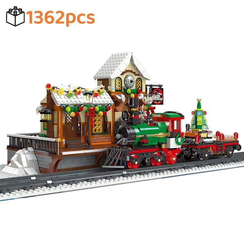 High-Quality 1362Pcs High-Quality Christmas High-Quality Train High-Quality Platform High-Quality Building High-Quality Blocks Collection kit with box