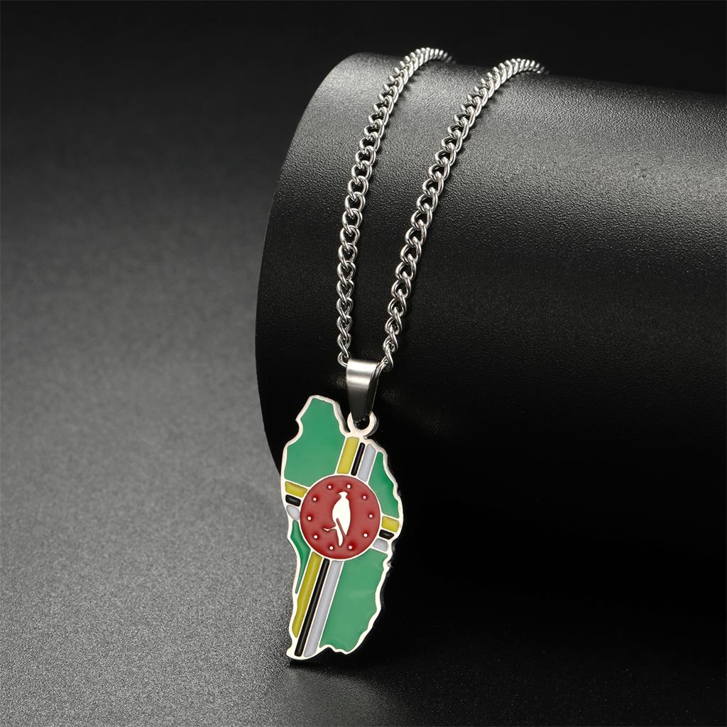 Collane con Ciondolo Mappa Bandiera Dominica Drop Oil per Donne Ragazze Colore Oro/Argento Acciaio Inossidabile Gioielli Regali Dominicani