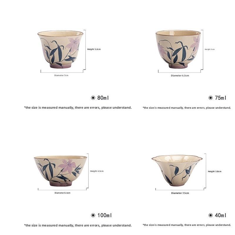 Hand Painted Slip Decoration Tea Cup Ceramic Gongfu Tea Set Yixing Style Clay Tea Ceremony Cup for Home Use Master Cup