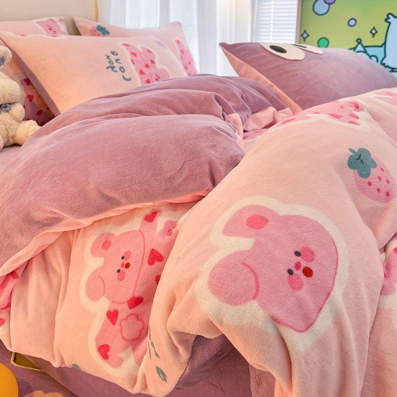 

Комплект из четырех предметов из молочного флиса, постельное белье из утолщенного флиса, простыня с антистатическим покрытием 1.8m bed