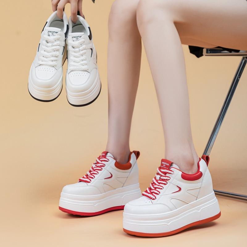 Autumn and winter women's shoes new muffin inner height increase white shoes short platform sports casual board shoes tide