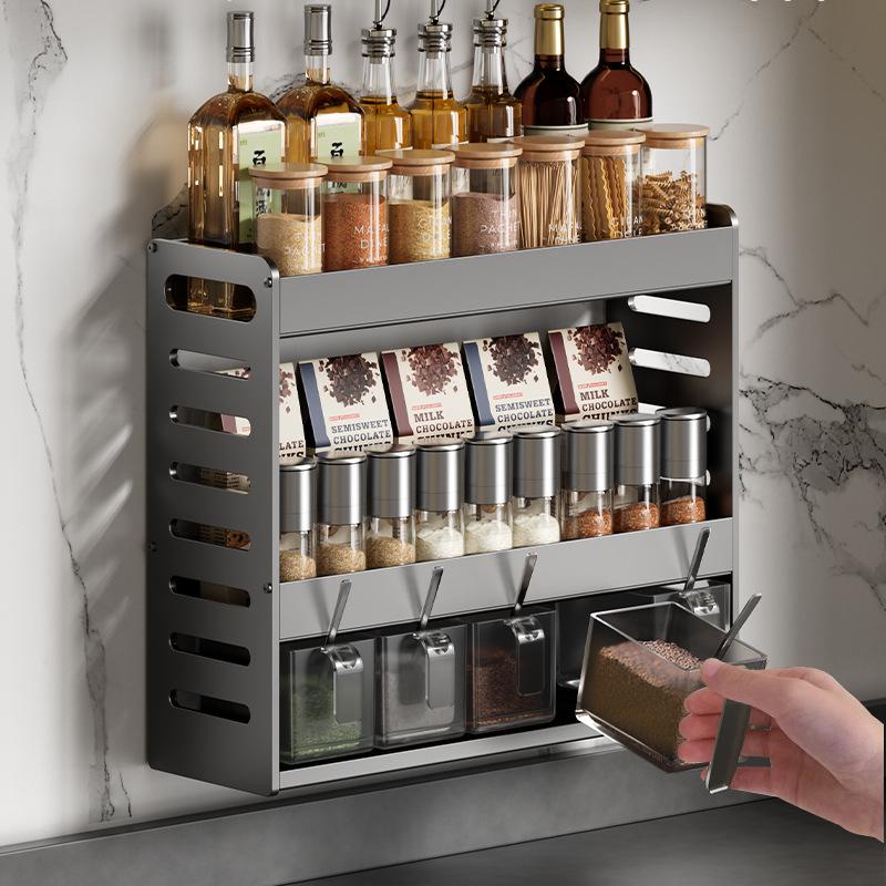 Kitchen Shelf No-Punch Multi-Layer Countertop Wall-Mounted Spice Bottle & Jar Organiser