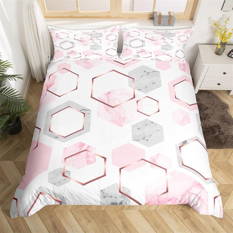Mramorový povlak na přikrývku Zlatý pozlacený mramorový potisk Sada povlečení z mikrovlákna Abstraktní geometrický povlak na přikrývku Twin King pro děti Dívka Dospělý