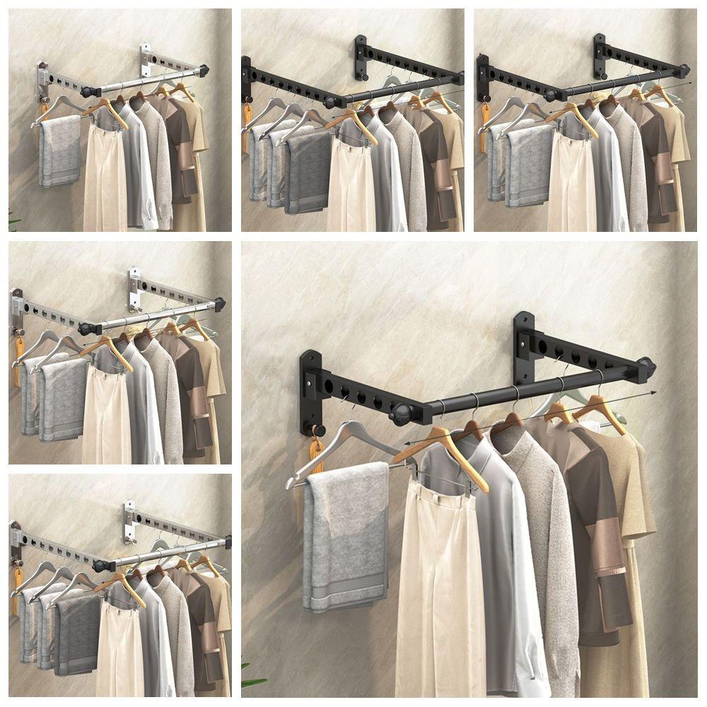 Non-Punching Drying Rack Stainless Steel Clothes Drying Hanger Folding Drying Racks  Bathroom