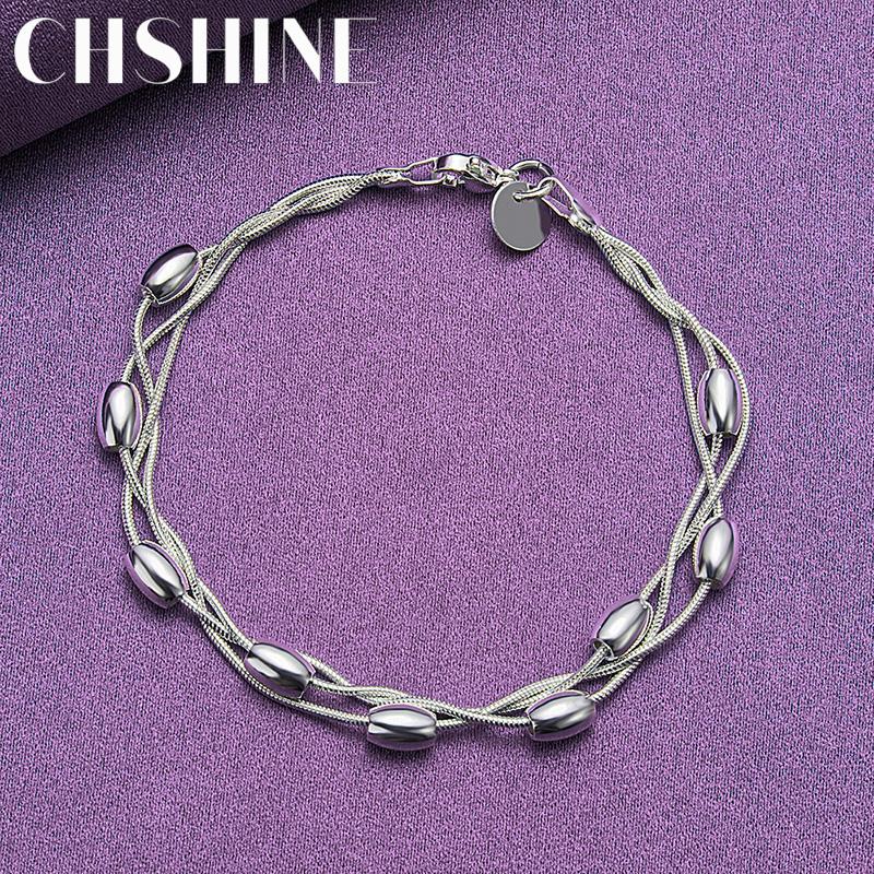 CHSHINE 925 Sterling Silver Three Snake Chain Beads Bracelet For Women Wedding Fashion Charm Jewelry