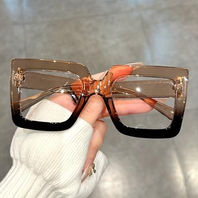 Large Square Frame Clear Lens Glasses Color Block Fashion Decorative Glasses Computer Spectacles For Women Men