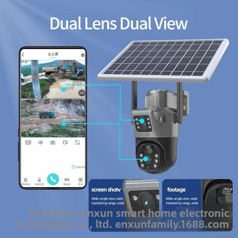 Cámara de seguridad solar HD para exteriores, visión nocturna, panorámica 360, control remoto móvil