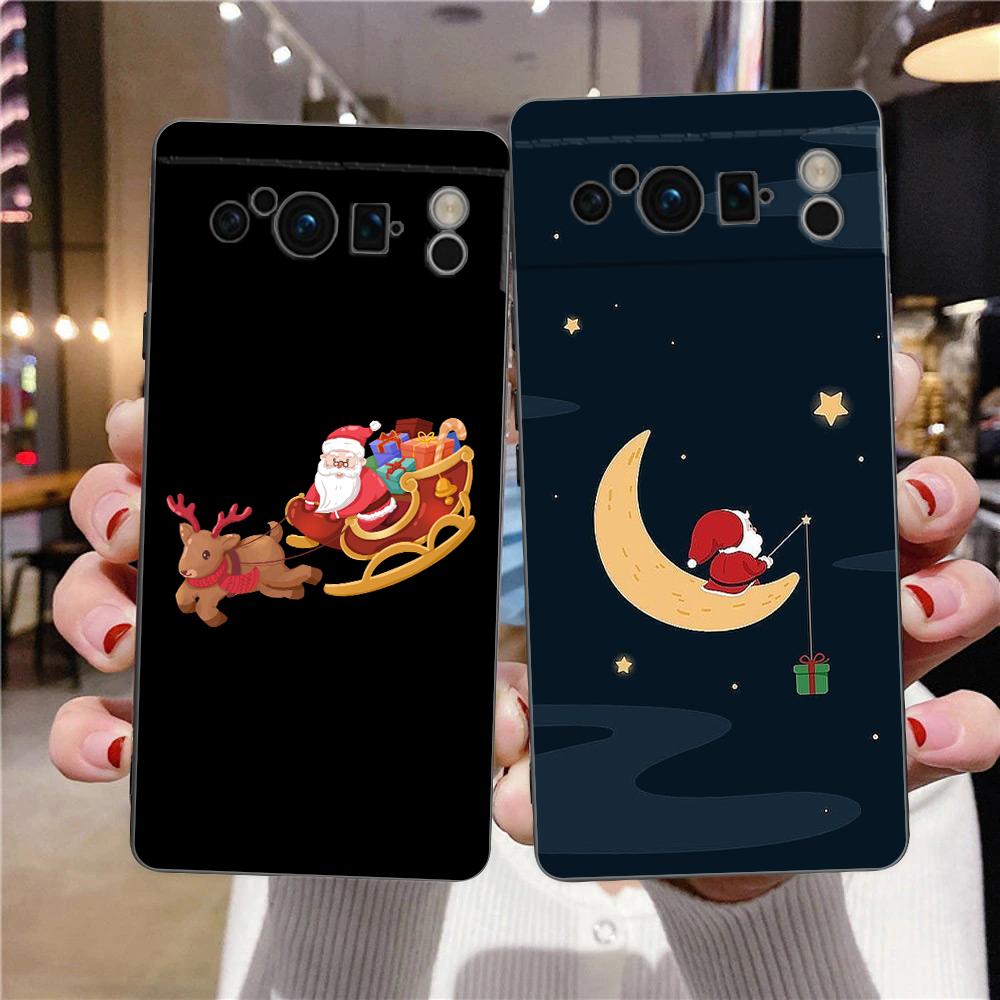 Weihnachtsmann-Telefonhülle für Google Pixel 8 7 6 Pro 6A 7A 5G, weiches Silikon, stoßfestes TPU, schwarze Abdeckung, TPU-Fundas