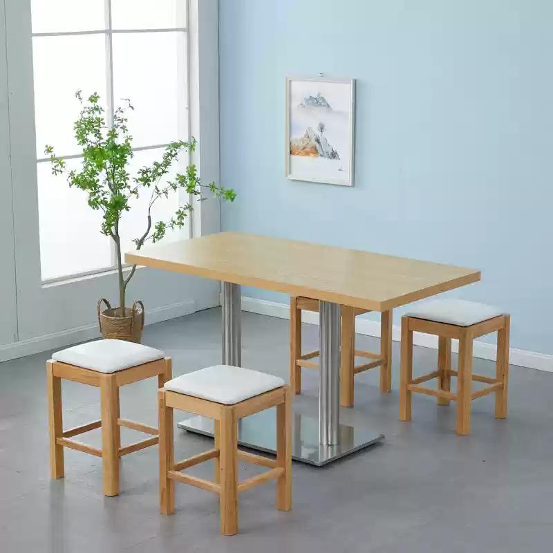 Solid Wood Rectangular Dining Table & Stools Set - Suitable for Fast Food, Malatang, Cold Drinks, Desserts, Rice Noodle