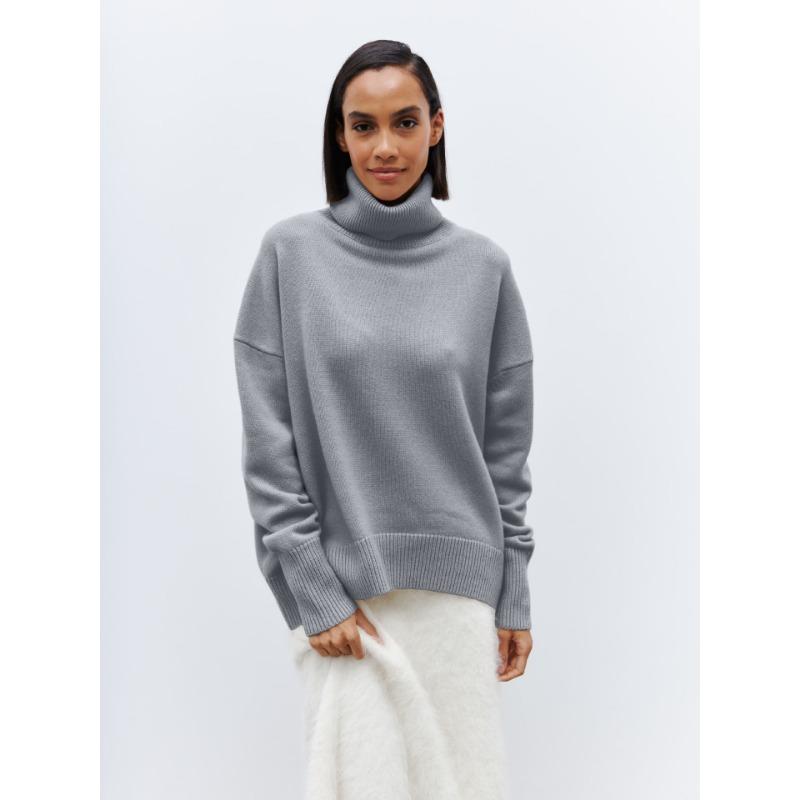 Autumn and Winter Turtleneck Women Sweater Loose Long Sleeve Casual Pullover Knitted Sweater Tops Fashion Loose Solid Color Clothes 1450