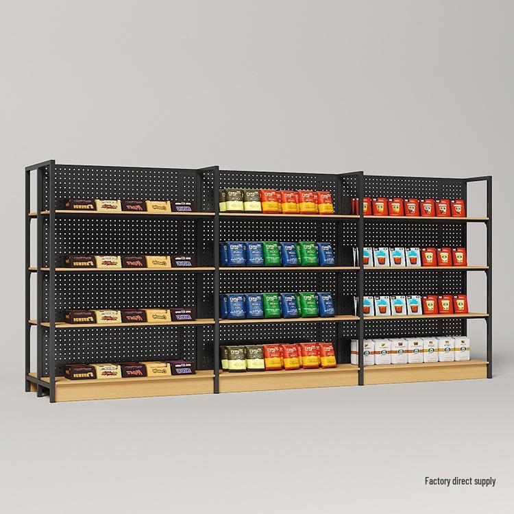 Steel-Wood Display Rack with Hooks for Snacks & Stationery