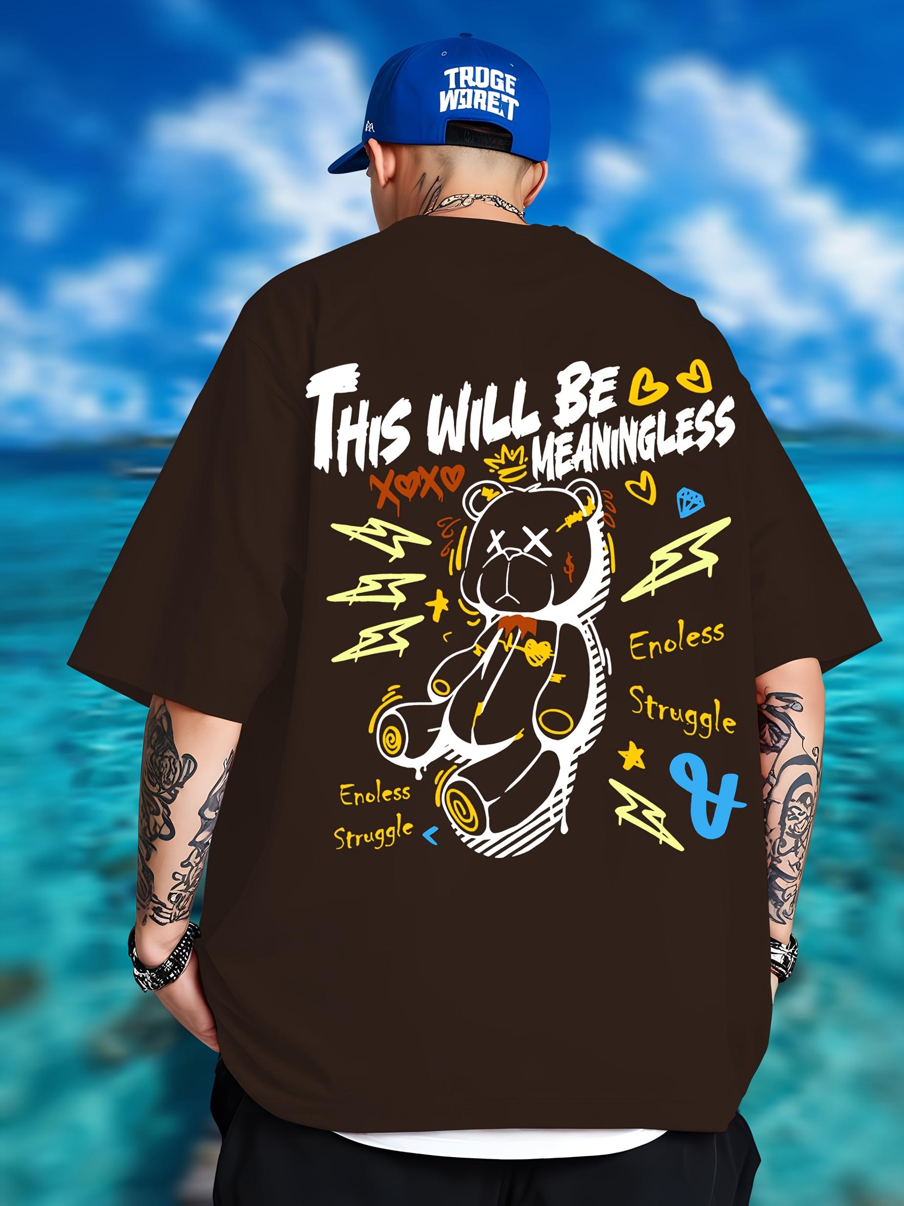 

Summer men s fashionable teddy bear print breathable and comfortable round neck T-shirt outdoor street style top 4XL