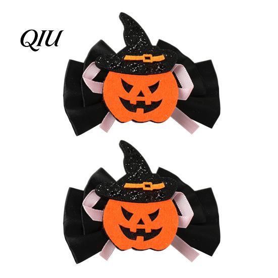 Funny Halloween Clips 1 Pair Girl Hairpins, Anti-Slip Clip Design Bang Hair Pins, 3D Bow Decorative Hairpin Pumpkin Skull Eyes Shape Clips,