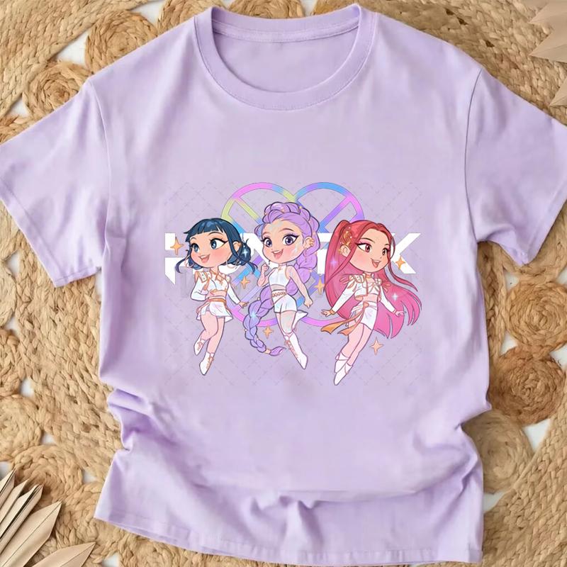 Popular Cartoon Print Women T-Shirt Cartoon Design Casual Harajuku Style T-shirts Girls Round Neck Short Sleeved Top Fans Gifts