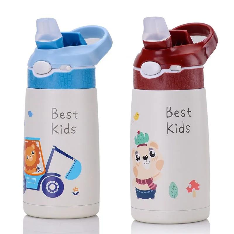 400ml Thermos Water Bottle For Kids Baby Cartoon Duck Straw Cup 316 Stainless Steel Vacuum Flask Outdoor Portable Thermos Cup
