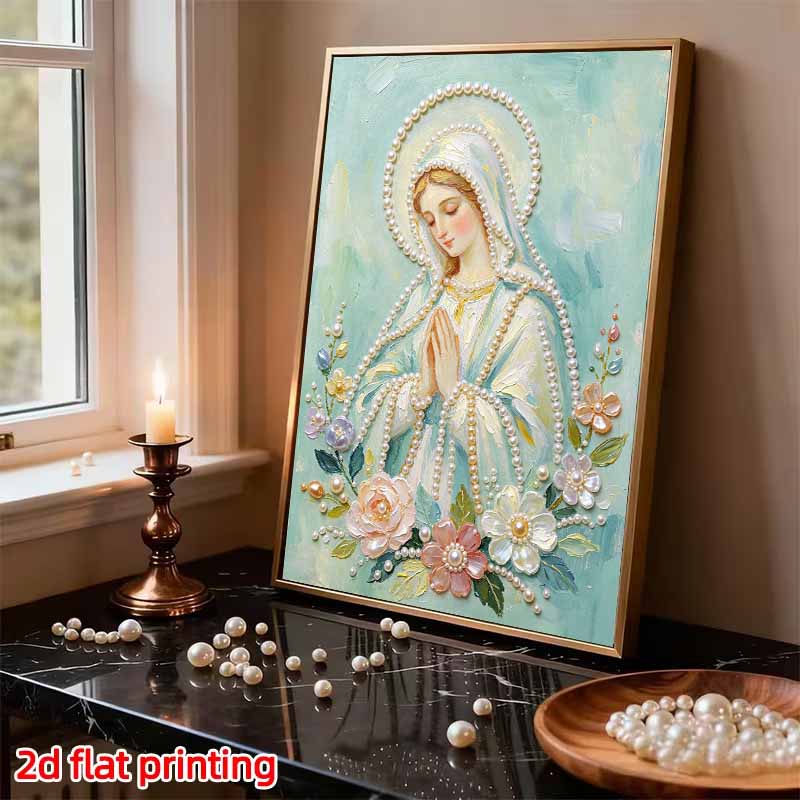 DIY Frameless Pearl Painting Kit Virgin Mary Praying 3D Shiny Bead Art Canvas Relaxing Creative Craft for Home Wall Decor Gift