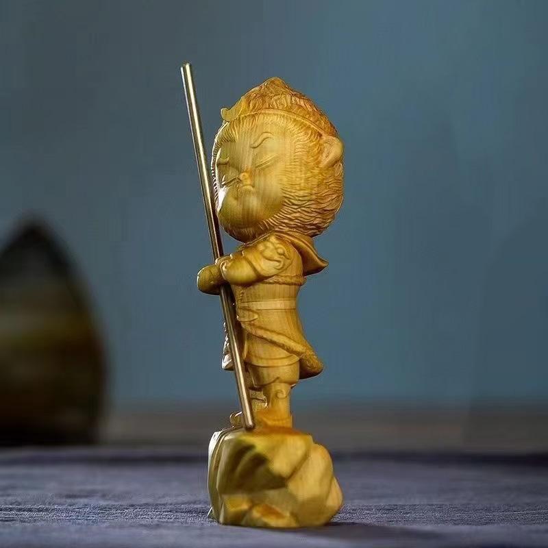 Wood Carving Sun WuKong Sculptures and Figurines Chinese Characteristic Characters Home Room Office Anime Figures Decoration