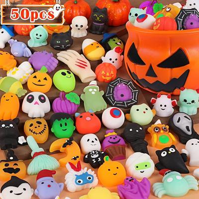 50Pcs Halloween Mochi Squishy Toy Gifts Kids Halloween Party Favors Trick or Treat Goodie Bag Pumpkin Bucket Filler School Prize