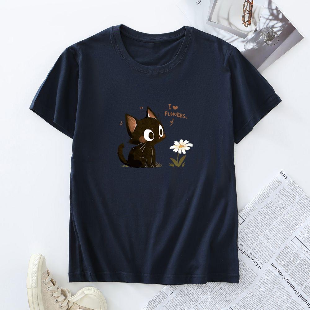 Women's Cotton T-shirt Fashion Kawaii Harajuku Cat Graphic T Shirts Summer Short Sleeve Female Tee Tops Woman Tshirt Clothing