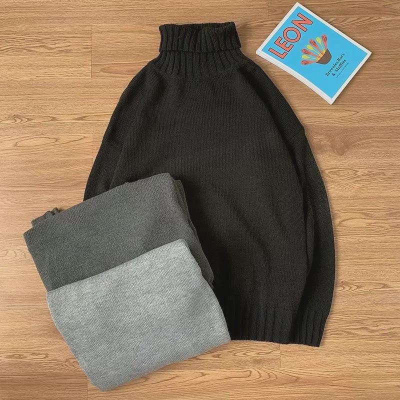 Men's Solid Color Slim Mid-Neck Sweater - Knitted Turtleneck for Autumn/Winter