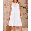 Women's Halter Neck Beach Dress Hollow Out Lace Patchwork Tiered Ruffle A Line Casual Vacation Sleeveless Midi Dress